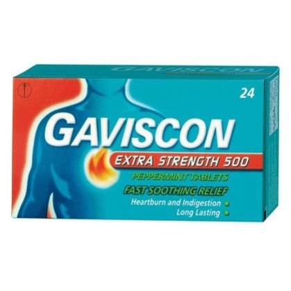 Gaviscon Extra Strength 500mg Peppermint Tablets 24s