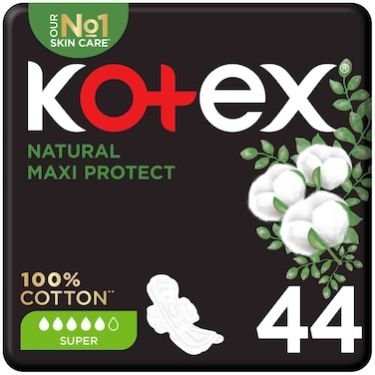 Kotex Natural Maxi Protect Thick 100% Cotton Pad With Wings Super Size 44s