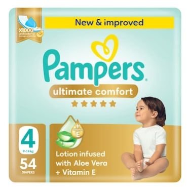 Pampers Ultimate Comfort Diapers With Aloe Vera Plus Vitamin E Size 4 (9-14kg) 54s