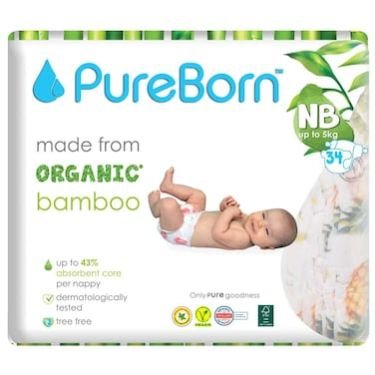 Pureborn Organic Bamboo Newborn Up To 5kg 34 Diapers