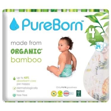 Pureborn Organic Bamboo Size 4 7-12kg 24 Diapers