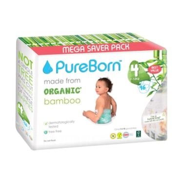 Pureborn Organic Bamboo Size 4 7-12kg 96 Diapers