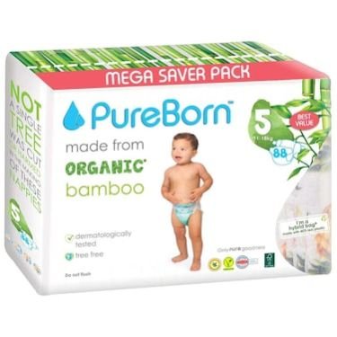 Pureborn Organic Bamboo Size 5 11-18kg 88 Diapers