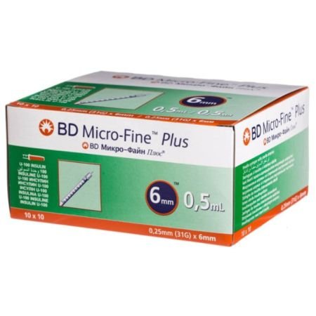 Bd Micro-Fine+ Insulin Syringe 31g × 6mm 0.5ml 100s