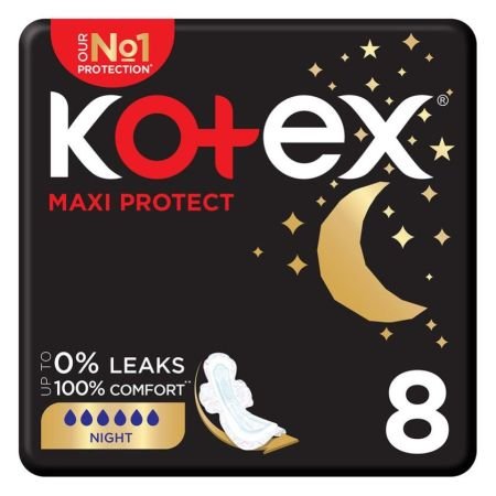 Kotex Maxi Protect Thick Pads With Wings For Overnight Protection 8s