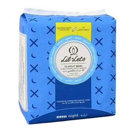Lil-Lets Maxi Thick Cotton Soft Night Sanitary Pads With Wings 10s