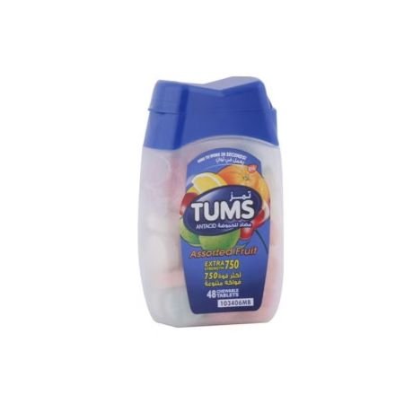 Tums Extra Strength Antacid Chewable Tablets Assorted Fruit Flavour, Pack Of 48s