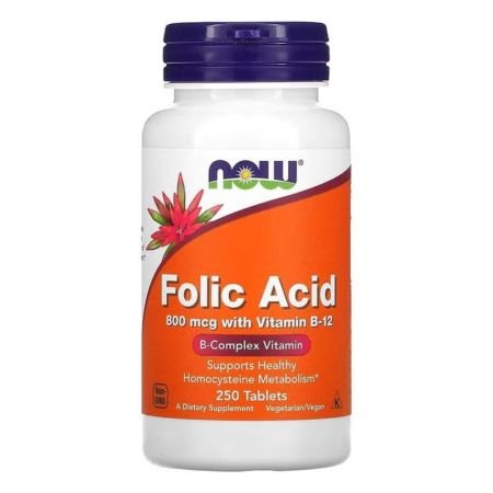 Now Folic Acid 800mcg With Vitamin B12 For Healthy Heart 250s